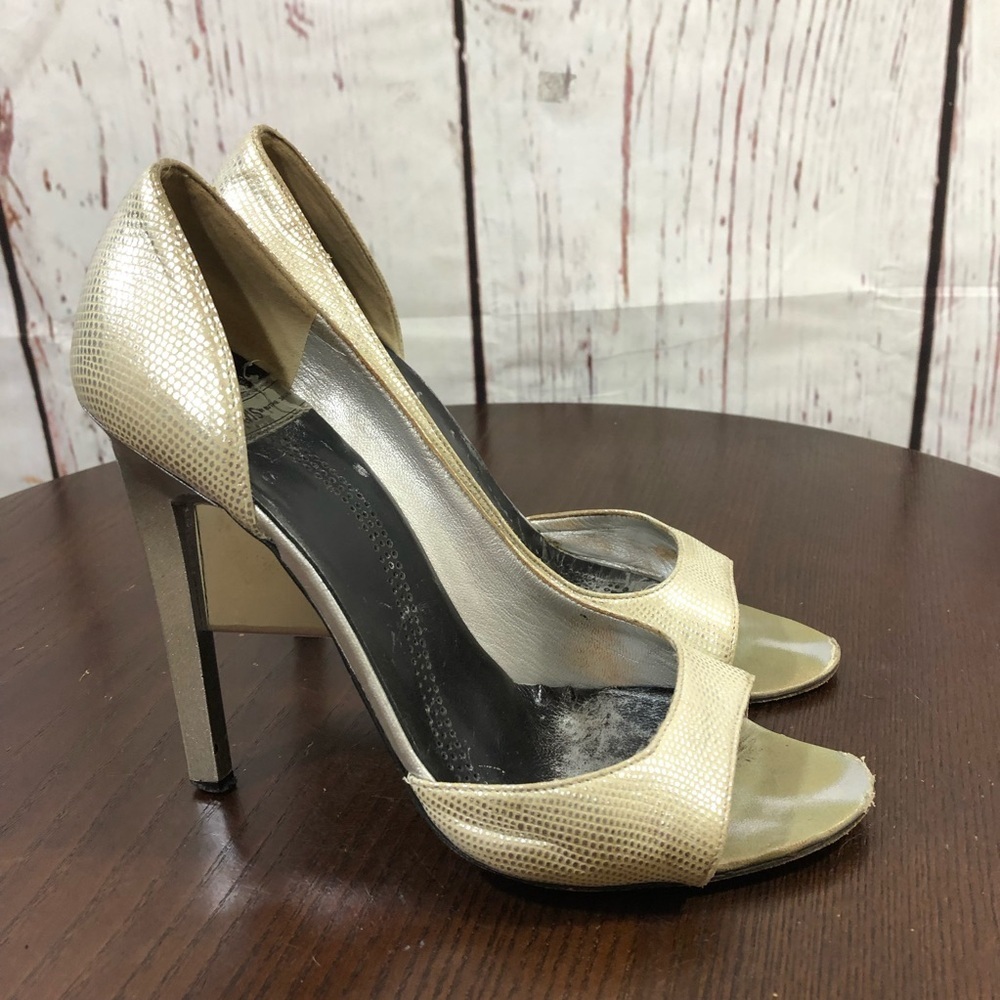 RUTHIE DAVIES D’orsay Silver lizard skin Open-Toe High Heel Pumps 7 *as is